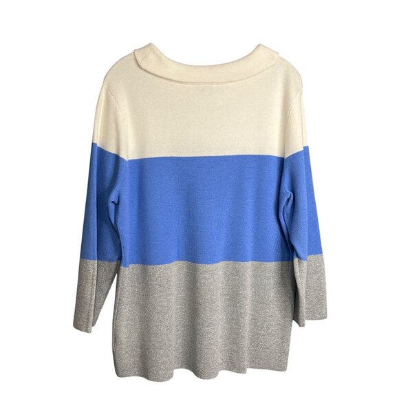 Talbots Large Tunic Boat Neck Sweater Blue, Silver, cream - Picture 7 of 9